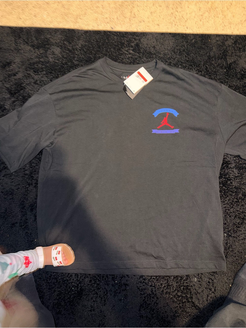 Jordan Black Tee with Red Jumpman and Blue Accents